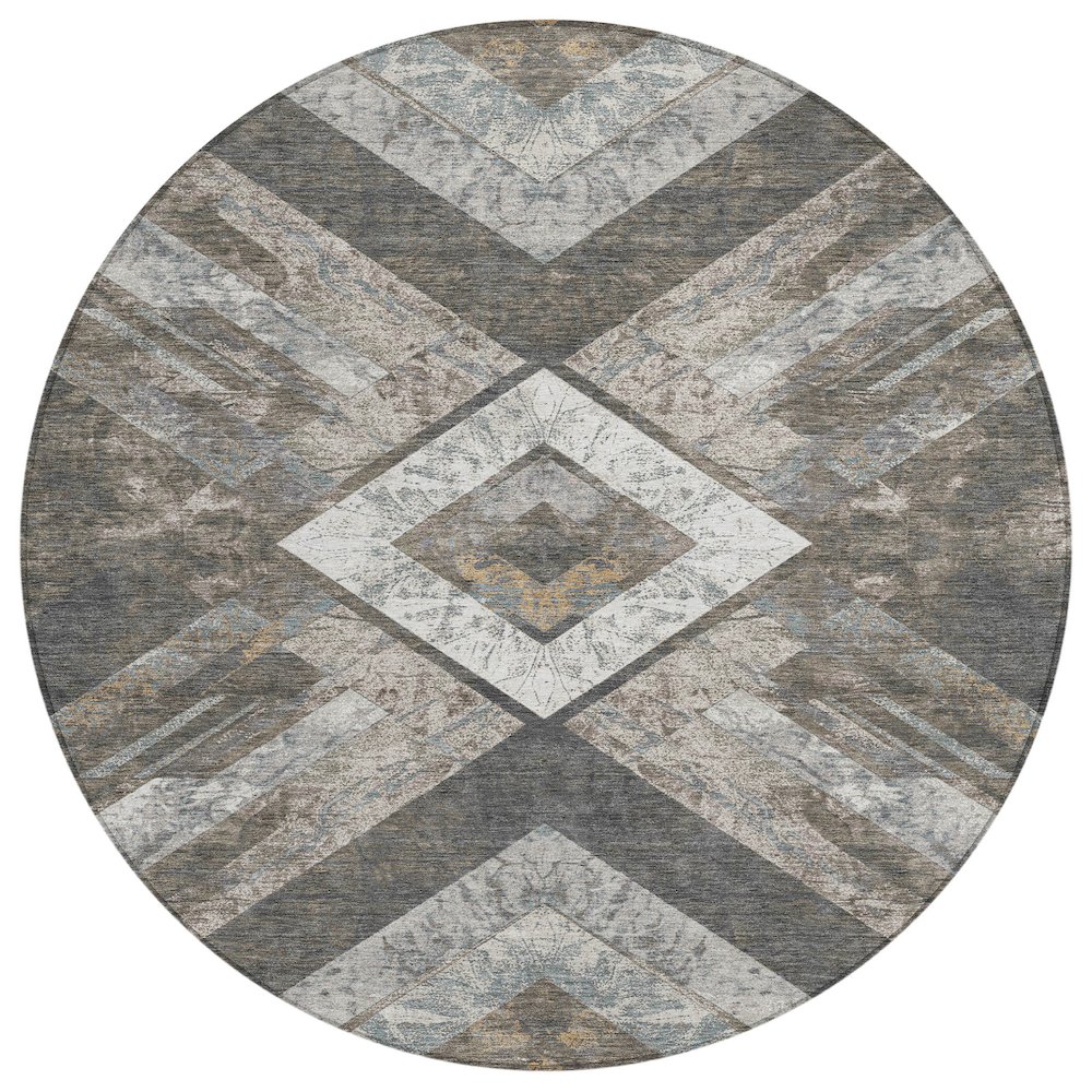 Machine Washable Indoor/Outdoor Chantille Brown 8' x 8' Round Rug. Picture 1