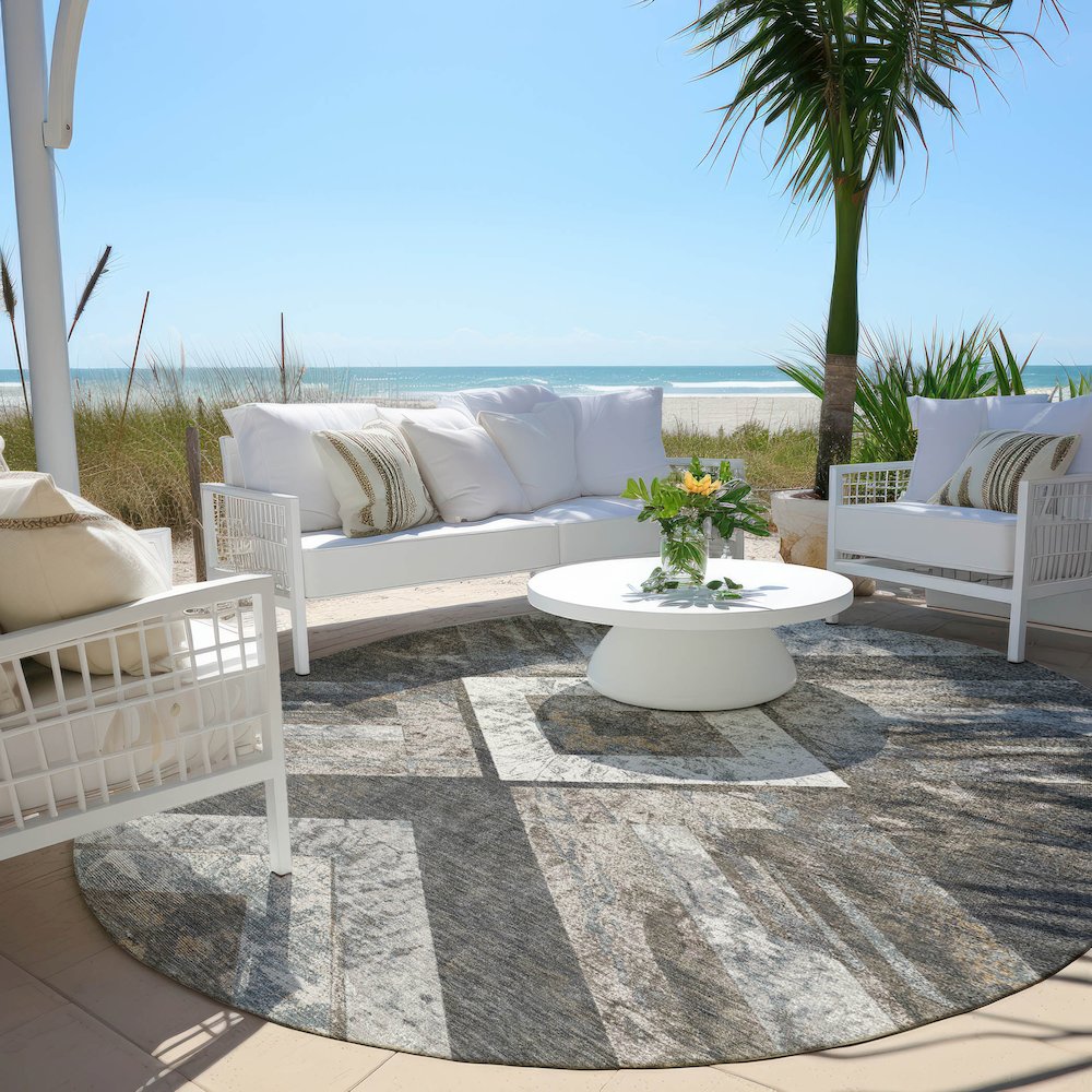Machine Washable Indoor/Outdoor Chantille Brown 8' x 8' Round Rug. Picture 6