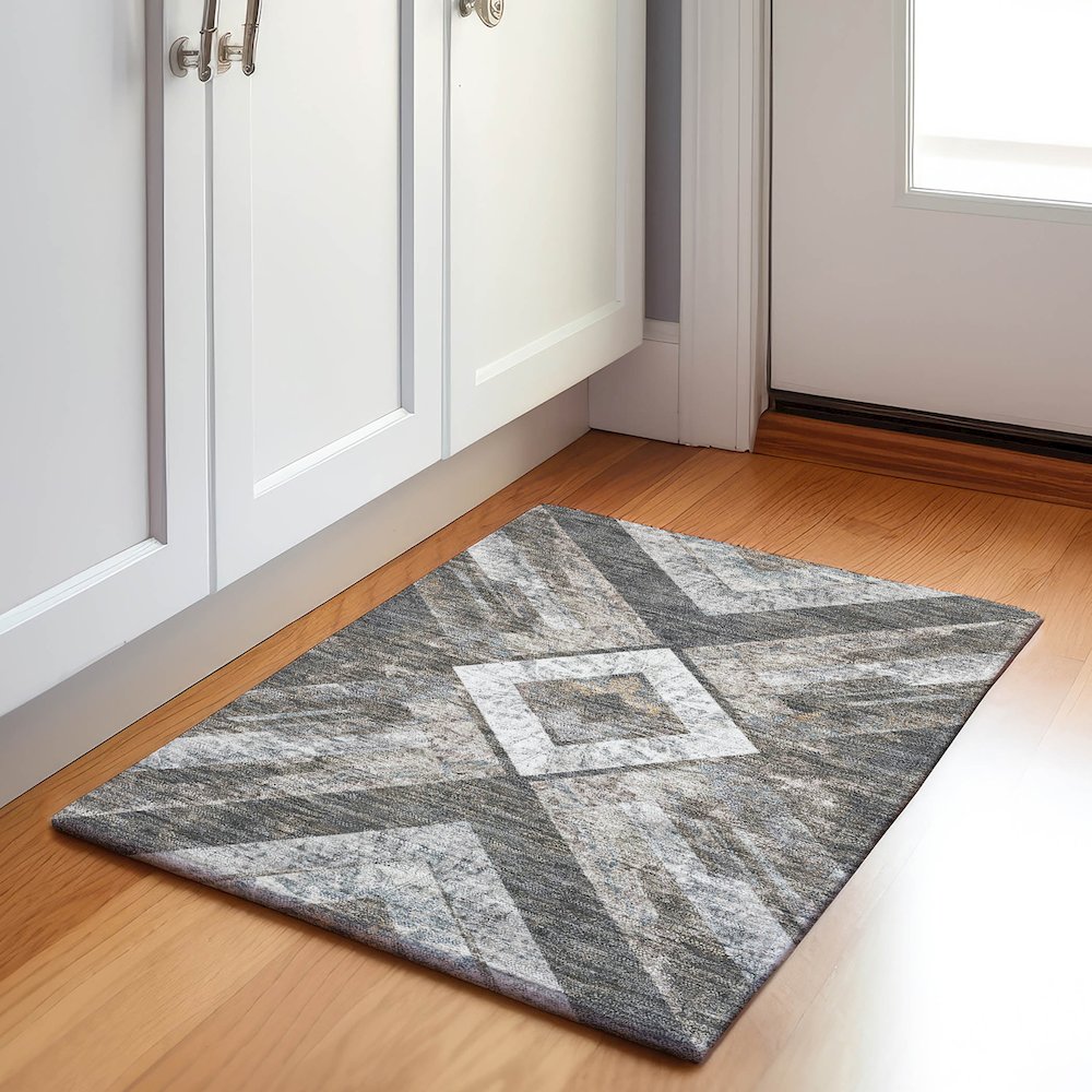 Machine Washable Indoor/Outdoor Chantille Brown 1'8" x 2'6" Rug. Picture 5