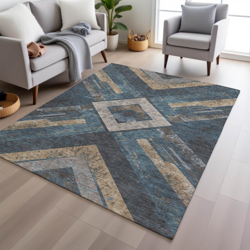 Machine Washable Indoor/Outdoor Chantille Navy 2'6" x 3'10" Rug. Picture 5