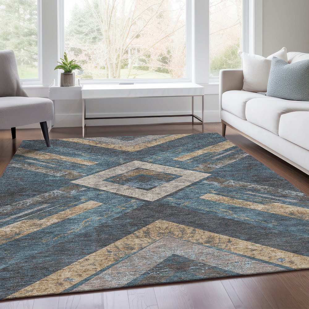 Machine Washable Indoor/Outdoor Chantille Navy 2'6" x 3'10" Rug. Picture 6