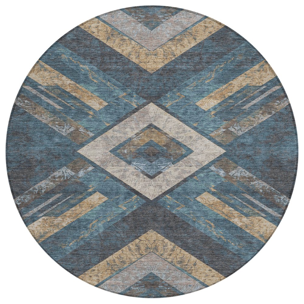 Machine Washable Indoor/Outdoor Chantille Navy 8' x 8' Round Rug. Picture 1