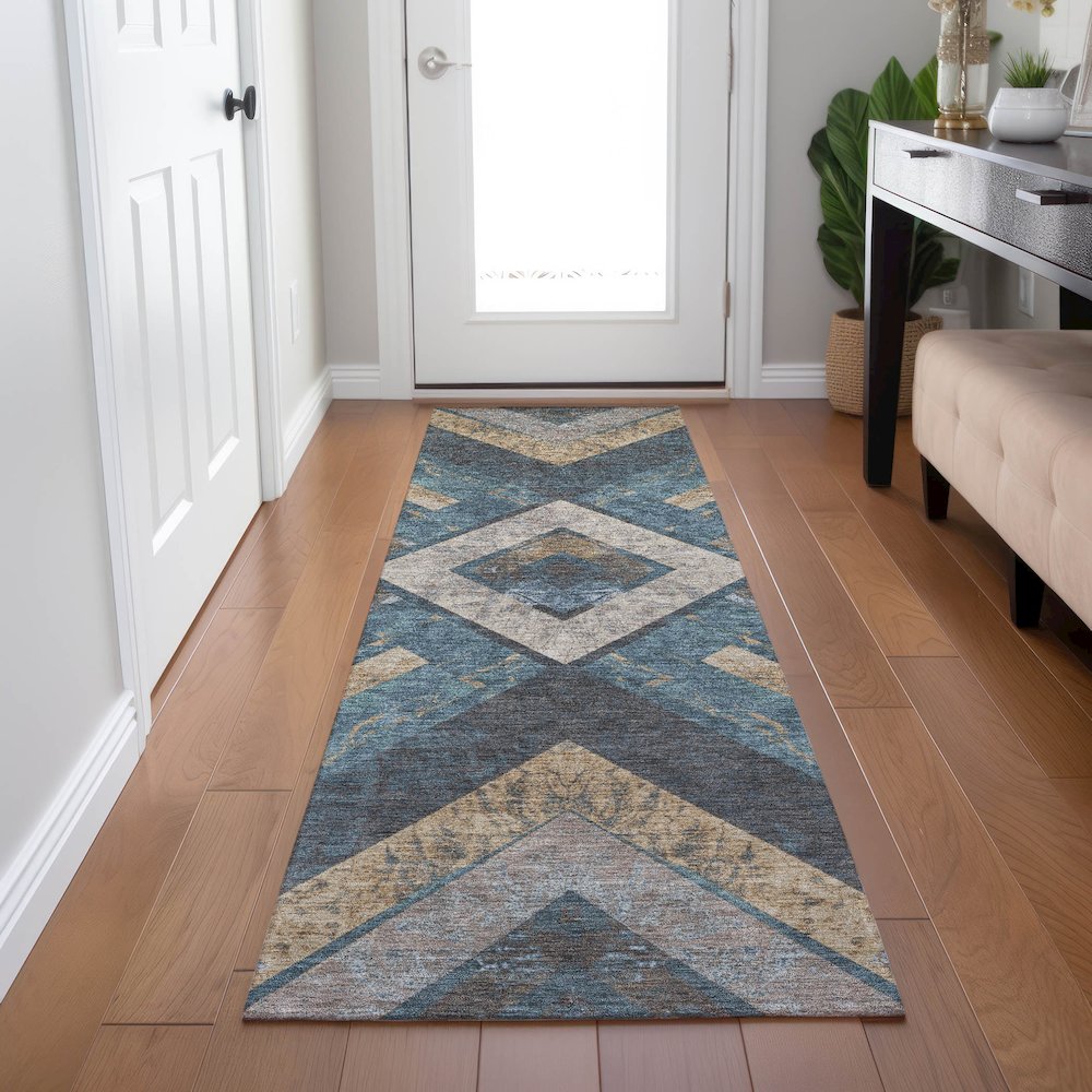 Machine Washable Indoor/Outdoor Chantille Navy 2'3" x 7'6" Runner Rug. Picture 5