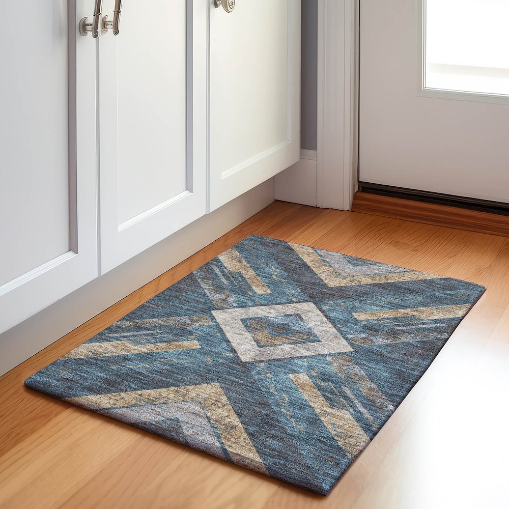 Machine Washable Indoor/Outdoor Chantille Navy 1'8" x 2'6" Rug. Picture 5