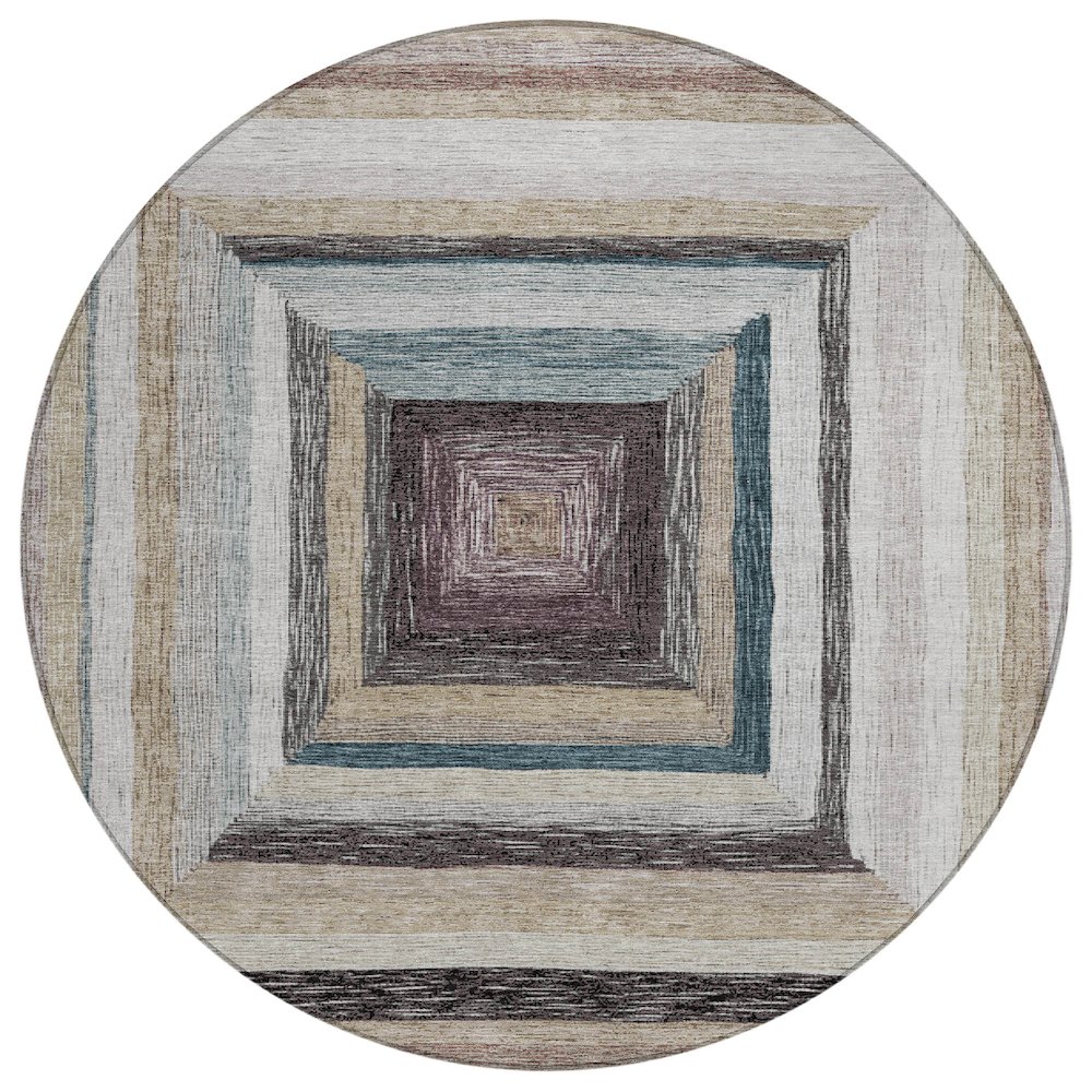Machine Washable Indoor/Outdoor Chantille Beige 8' x 8' Round Rug. Picture 1