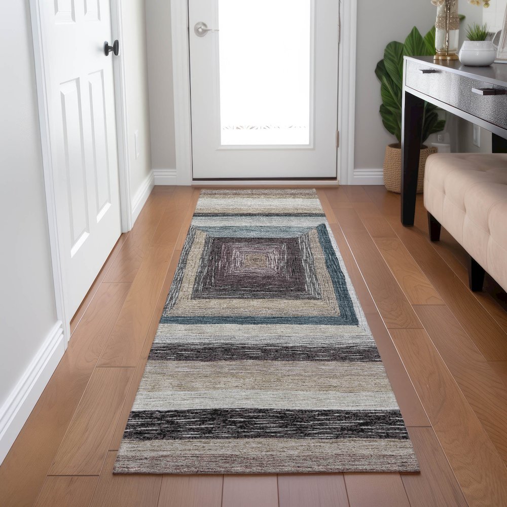 Machine Washable Indoor/Outdoor Chantille Beige 2'3" x 7'6" Runner Rug. Picture 5