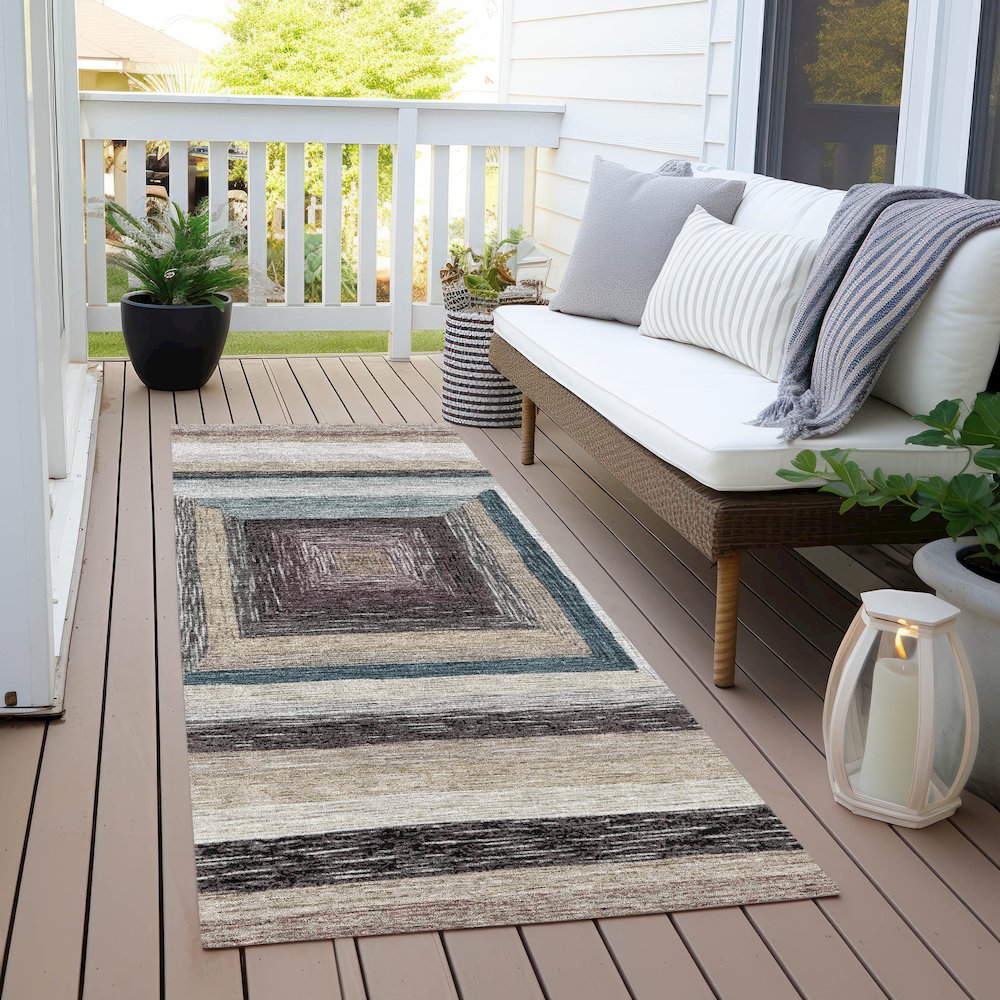 Machine Washable Indoor/Outdoor Chantille Beige 2'3" x 7'6" Runner Rug. Picture 6