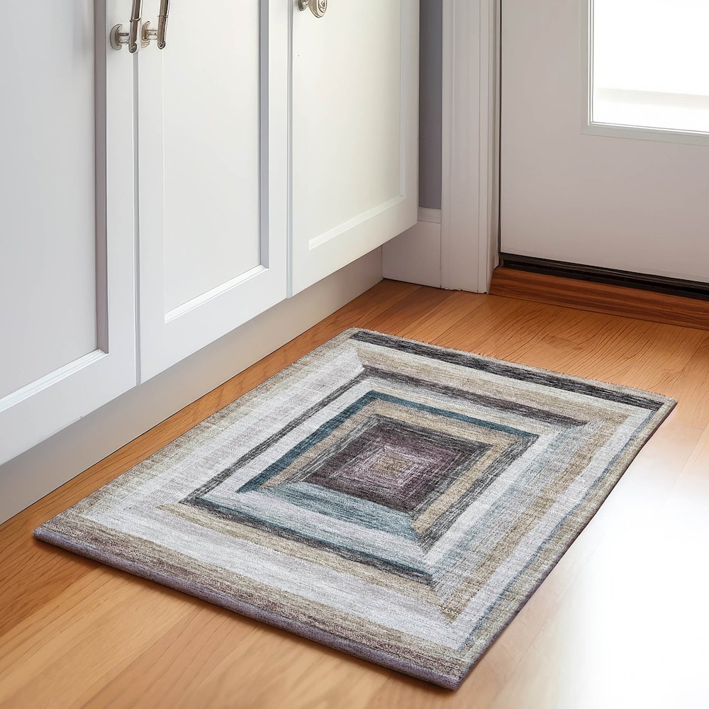 Machine Washable Indoor/Outdoor Chantille Beige 1'8" x 2'6" Rug. Picture 5