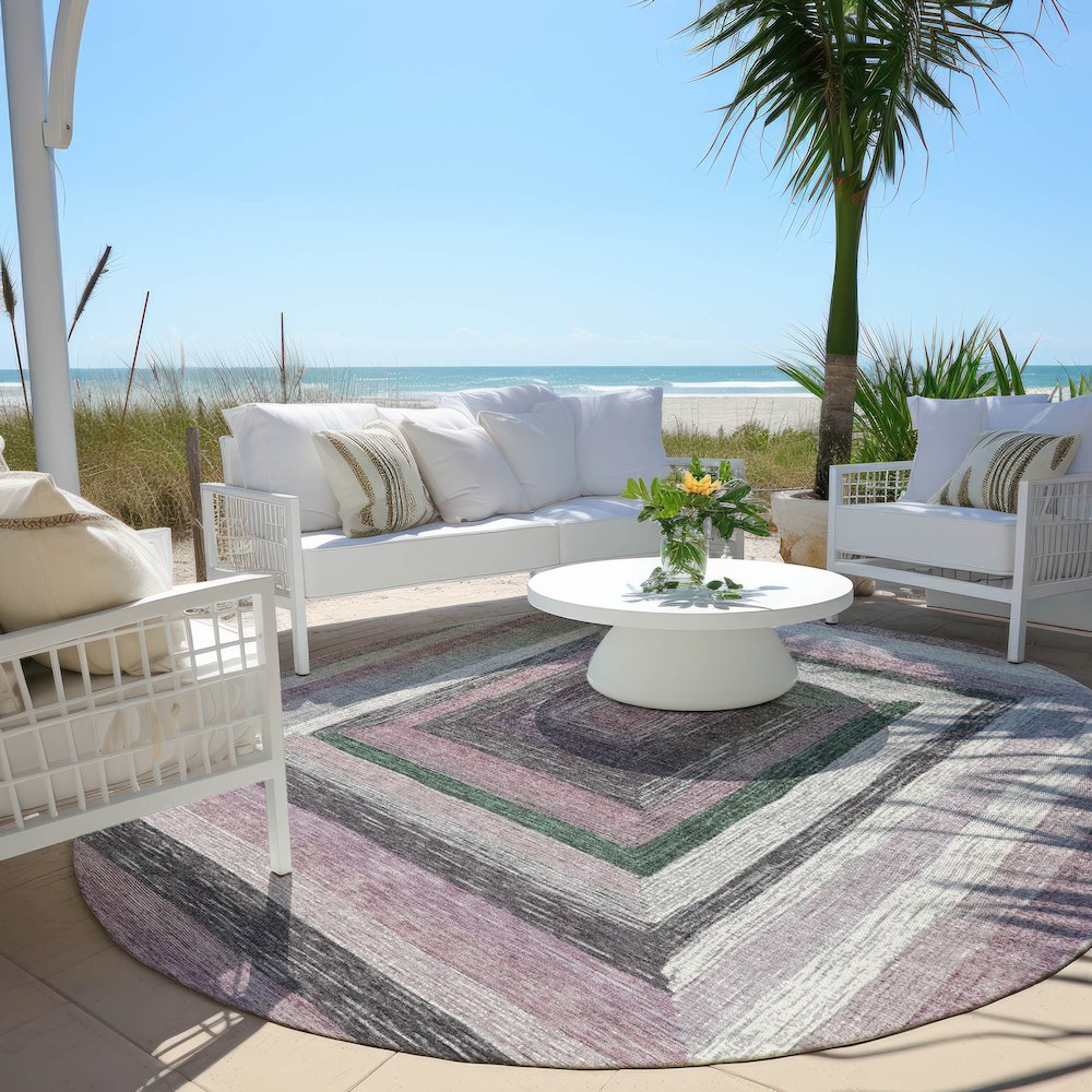 Machine Washable Indoor/Outdoor Chantille Blush 8' x 8' Round Rug. Picture 6