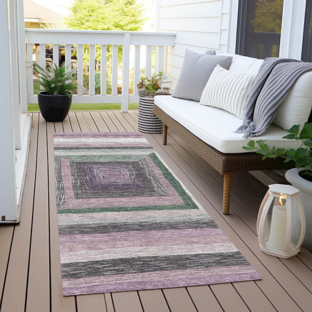 Machine Washable Indoor/Outdoor Chantille Blush 2'3" x 7'6" Runner Rug. Picture 6
