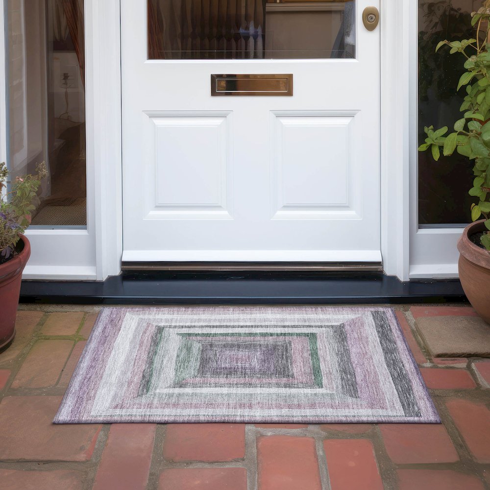 Machine Washable Indoor/Outdoor Chantille Blush 1'8" x 2'6" Rug. Picture 6