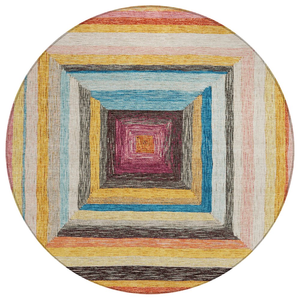 Machine Washable Indoor/Outdoor Chantille Honey 8' x 8' Round Rug. Picture 1
