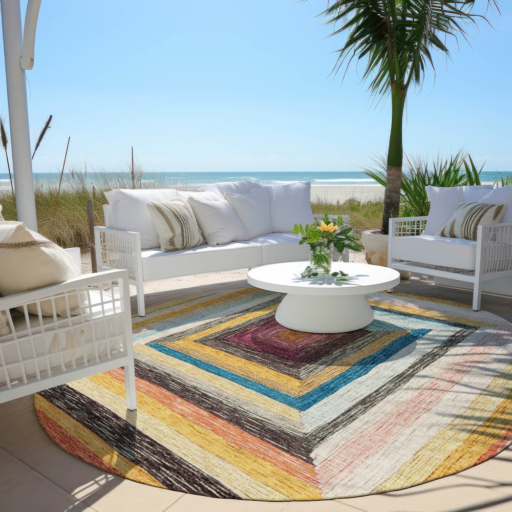 Machine Washable Indoor/Outdoor Chantille Honey 8' x 8' Round Rug. Picture 6