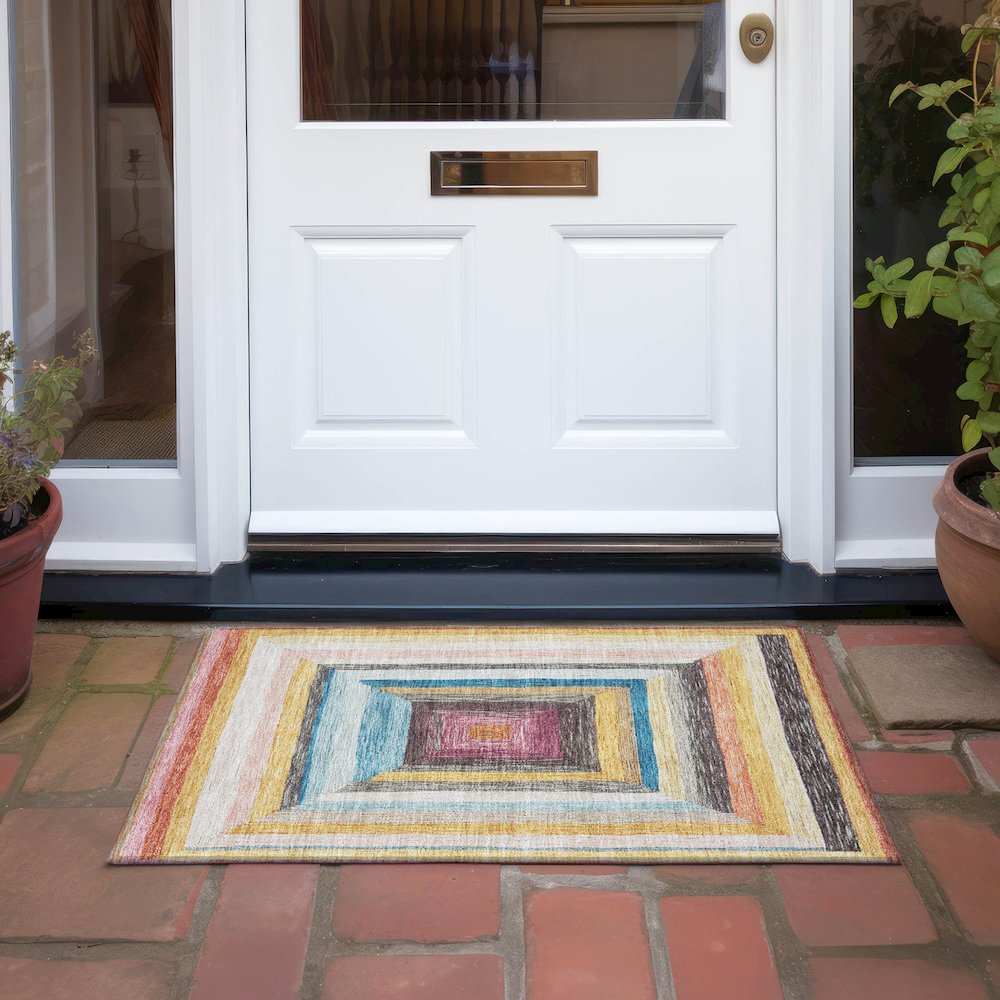 Machine Washable Indoor/Outdoor Chantille Honey 1'8" x 2'6" Rug. Picture 6