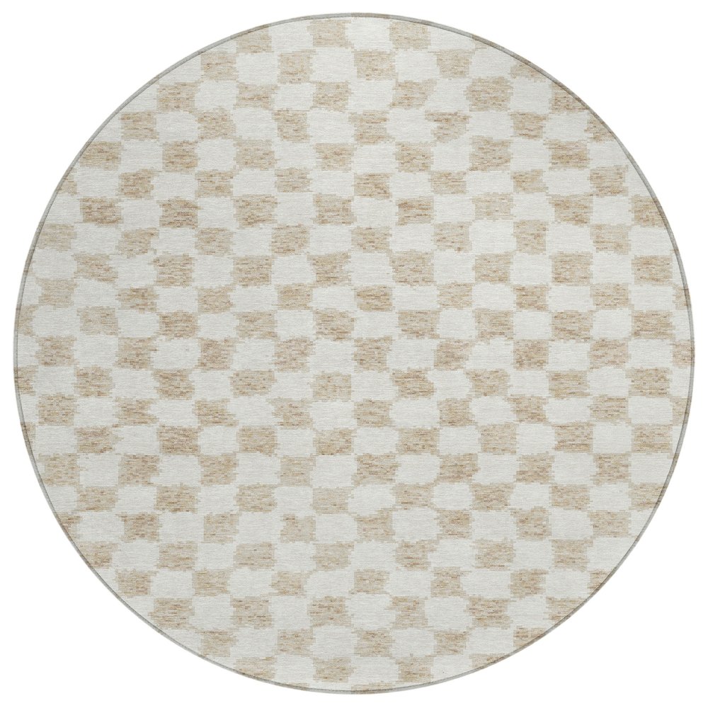 Machine Washable Indoor/Outdoor Chantille Beige 8' x 8' Round Rug. Picture 1