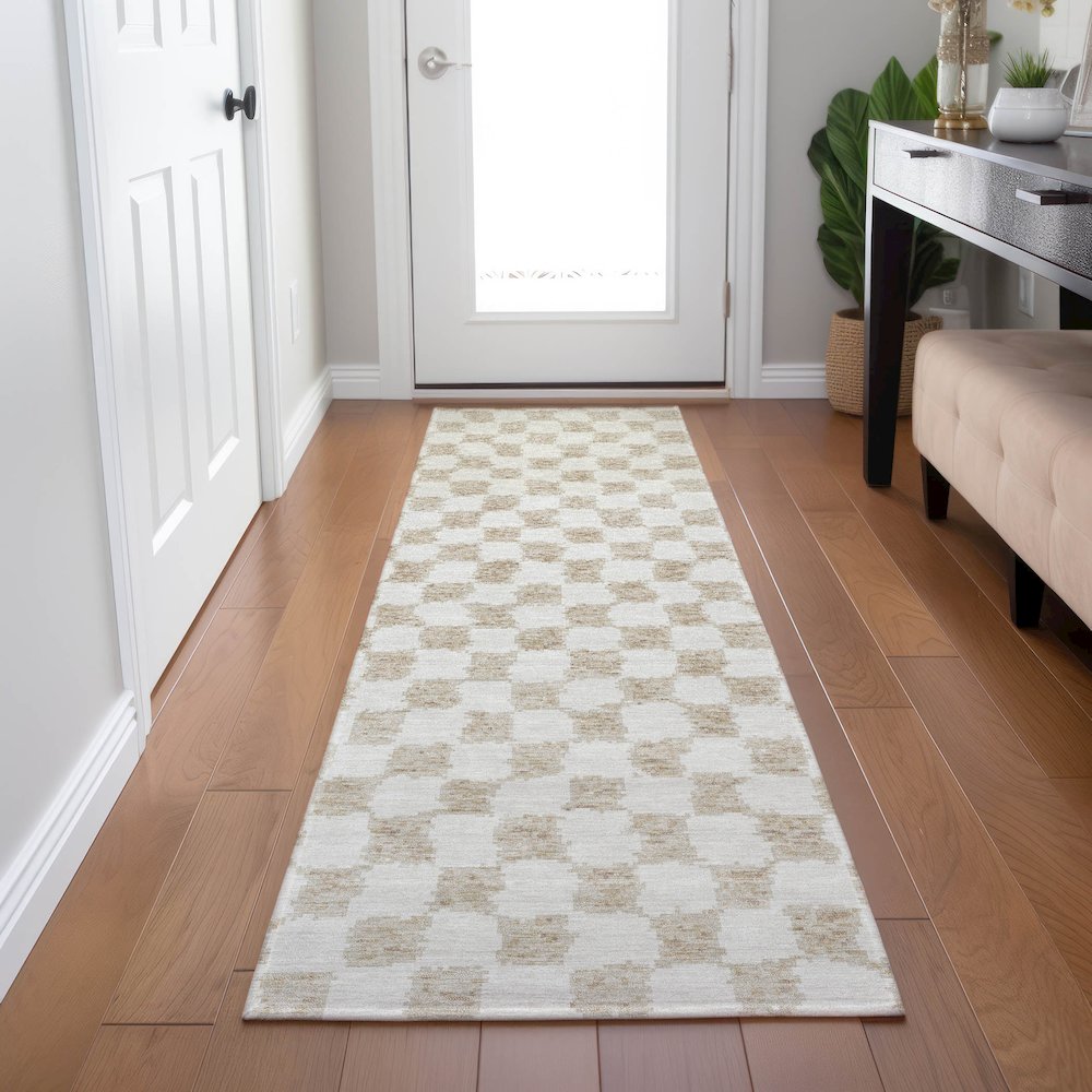 Machine Washable Indoor/Outdoor Chantille Beige 2'3" x 7'6" Runner Rug. Picture 5