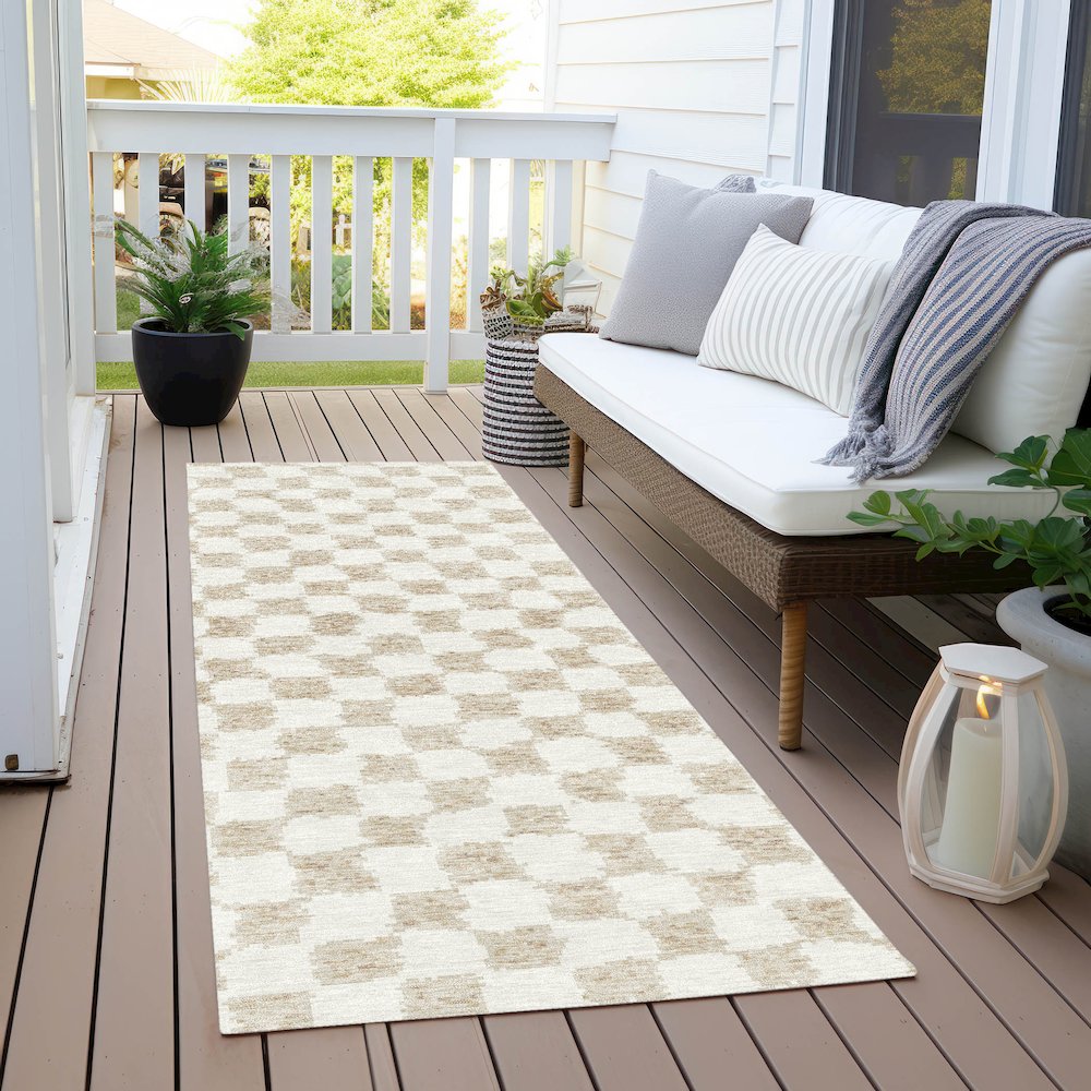 Machine Washable Indoor/Outdoor Chantille Beige 2'3" x 7'6" Runner Rug. Picture 6