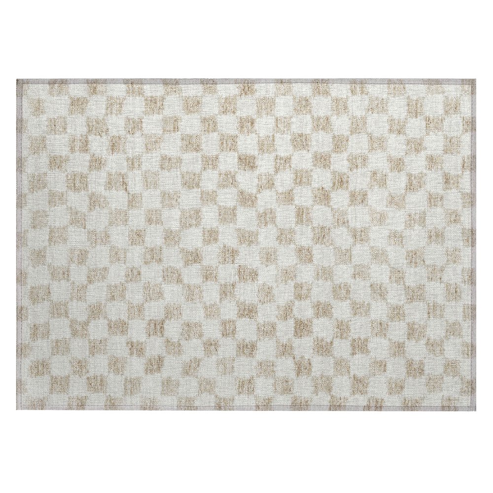 Machine Washable Indoor/Outdoor Chantille Beige 1'8" x 2'6" Rug. Picture 1