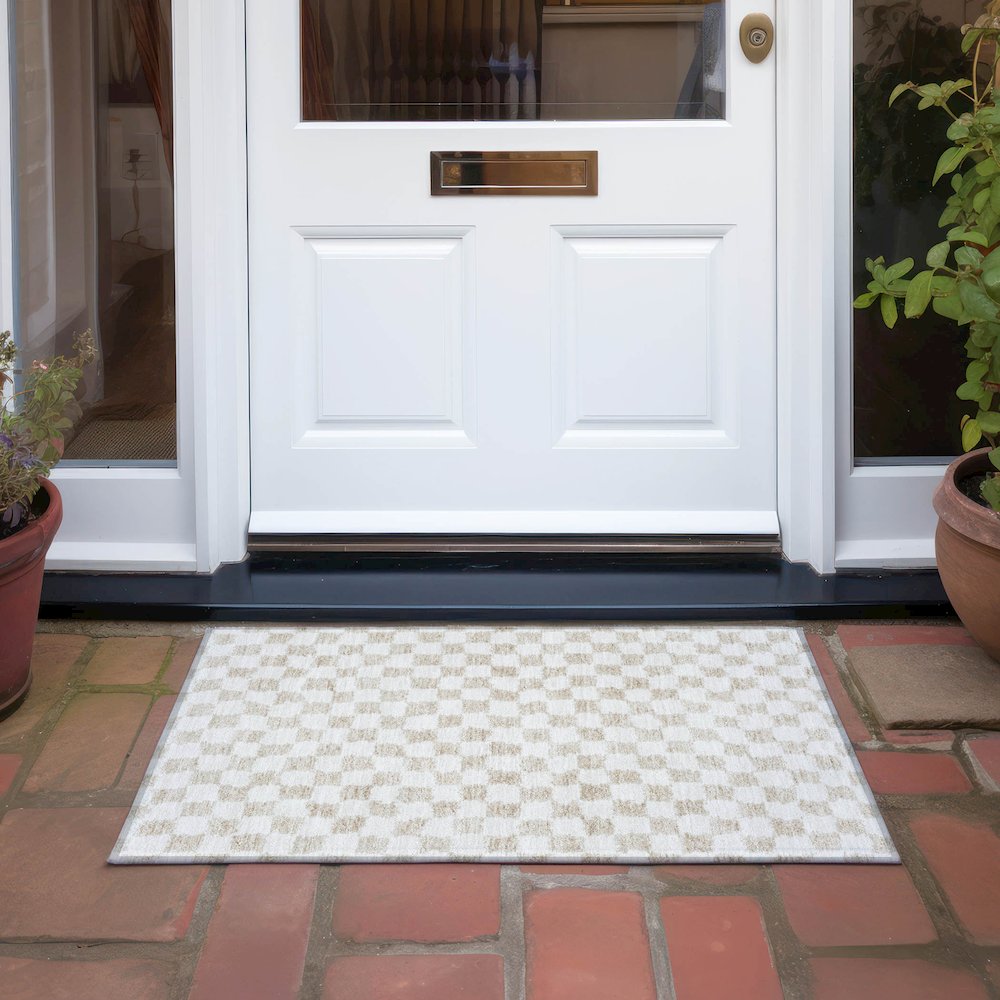 Machine Washable Indoor/Outdoor Chantille Beige 1'8" x 2'6" Rug. Picture 6
