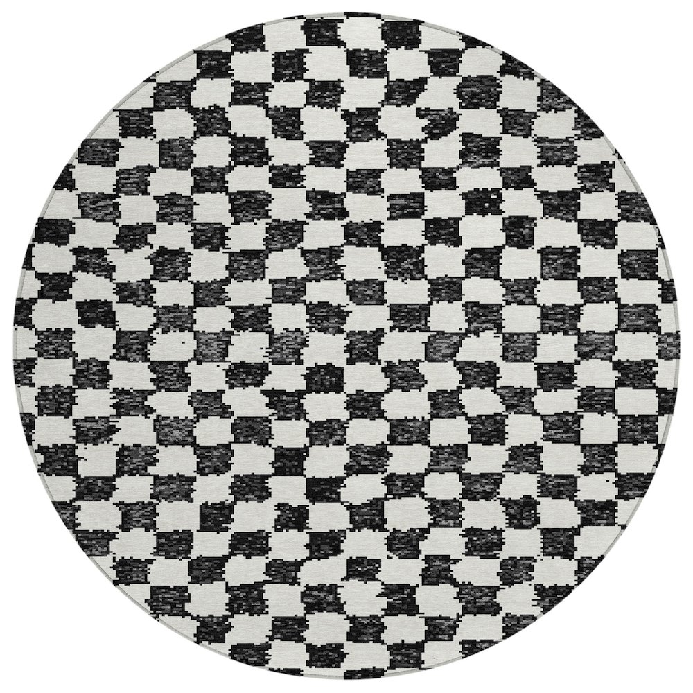 Machine Washable Indoor/Outdoor Chantille Black 8' x 8' Round Rug. Picture 1