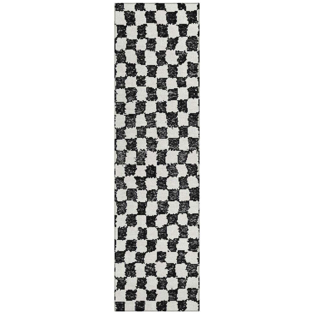Machine Washable Indoor/Outdoor Chantille Black 2'3" x 7'6" Runner Rug. Picture 1