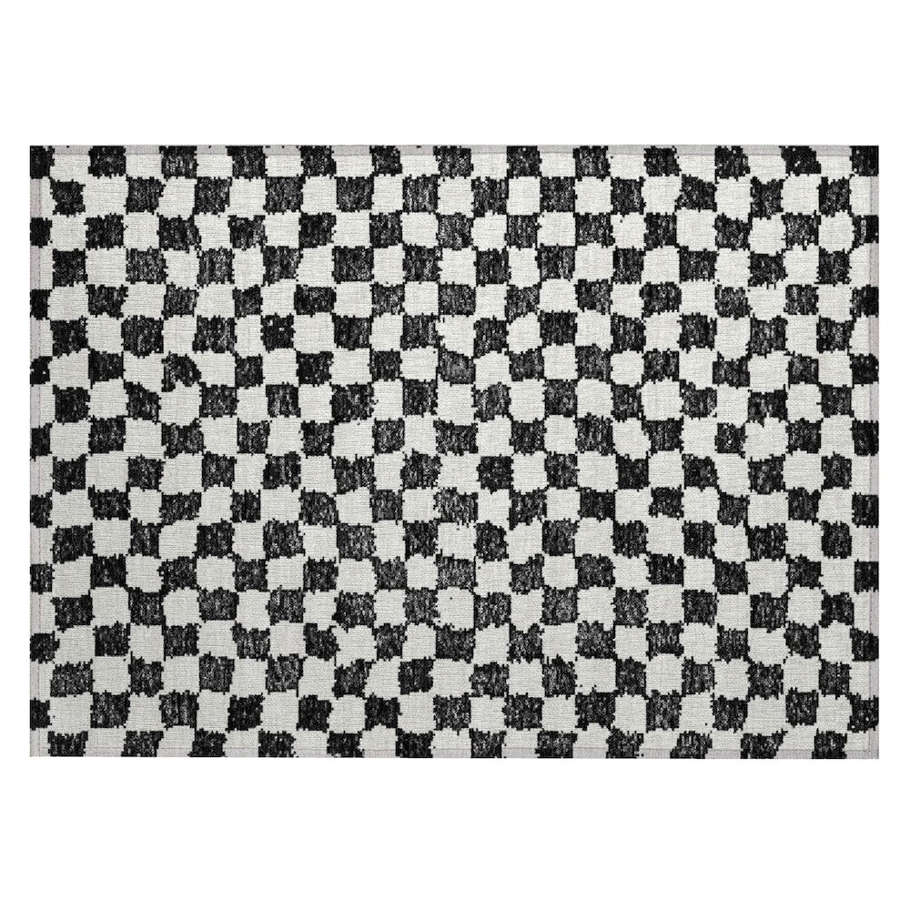 Machine Washable Indoor/Outdoor Chantille Black 1'8" x 2'6" Rug. Picture 1