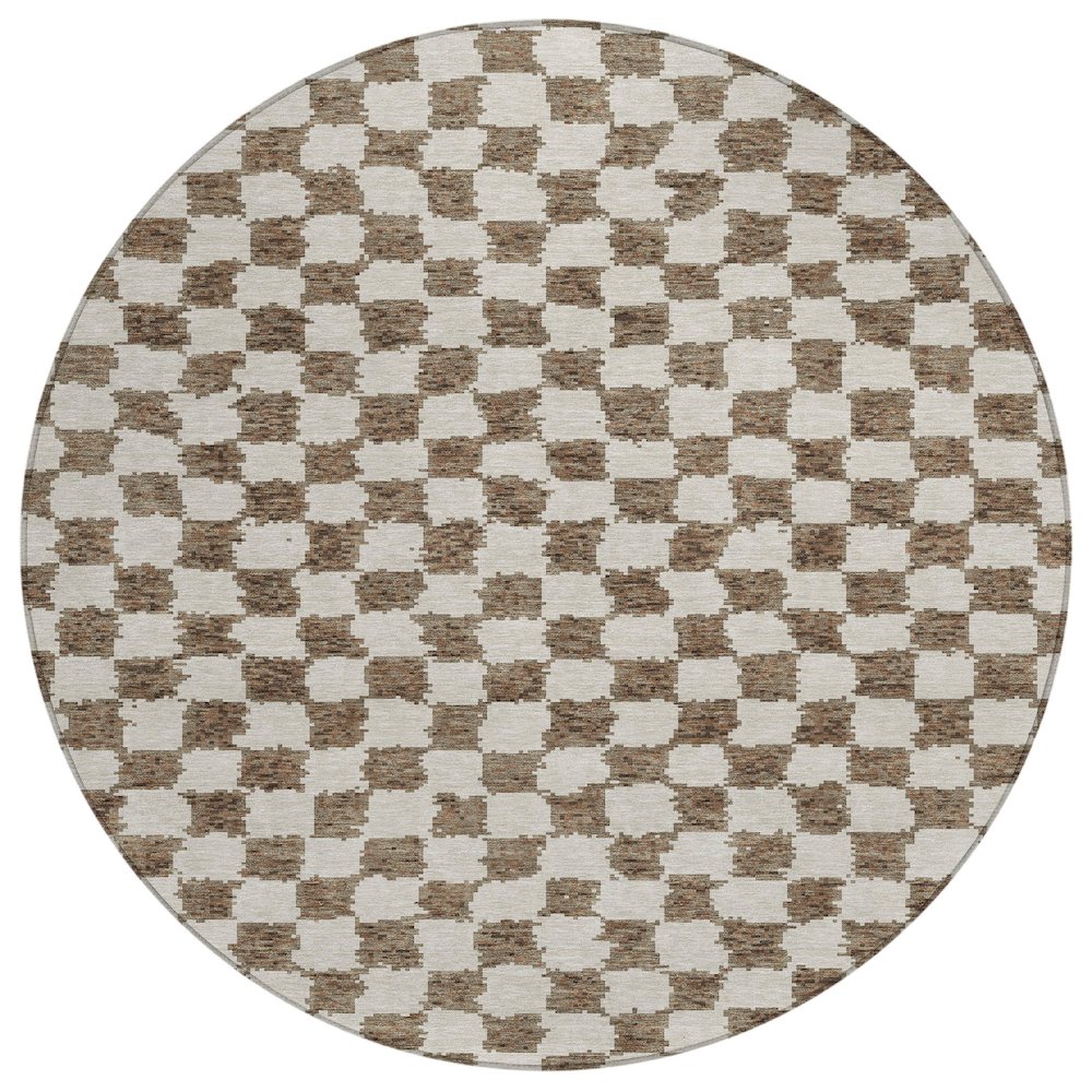 Machine Washable Indoor/Outdoor Chantille Brown 8' x 8' Round Rug. Picture 1