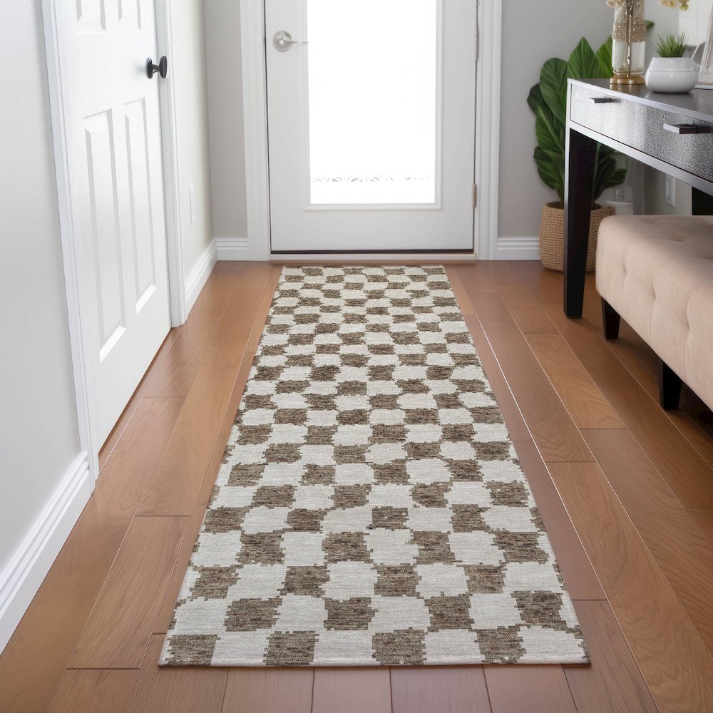 Machine Washable Indoor/Outdoor Chantille Brown 2'3" x 7'6" Runner Rug. Picture 5