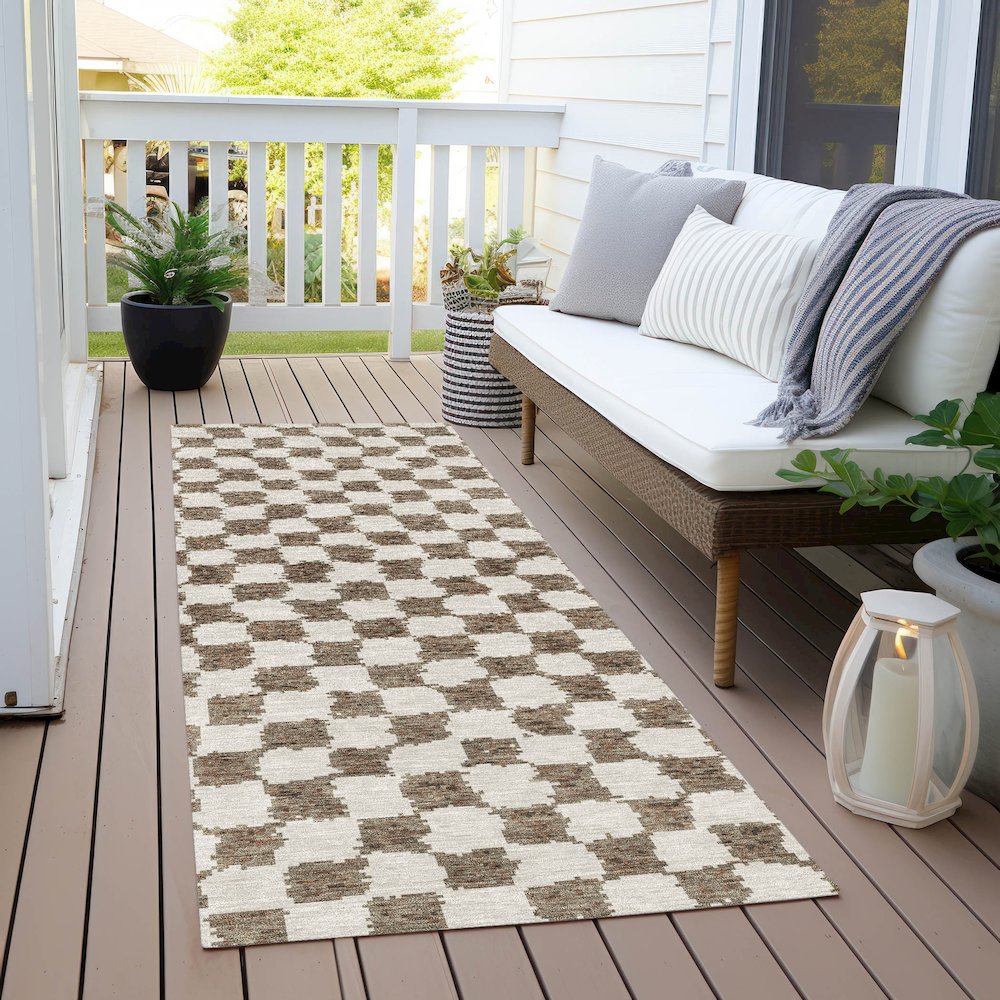 Machine Washable Indoor/Outdoor Chantille Brown 2'3" x 7'6" Runner Rug. Picture 6