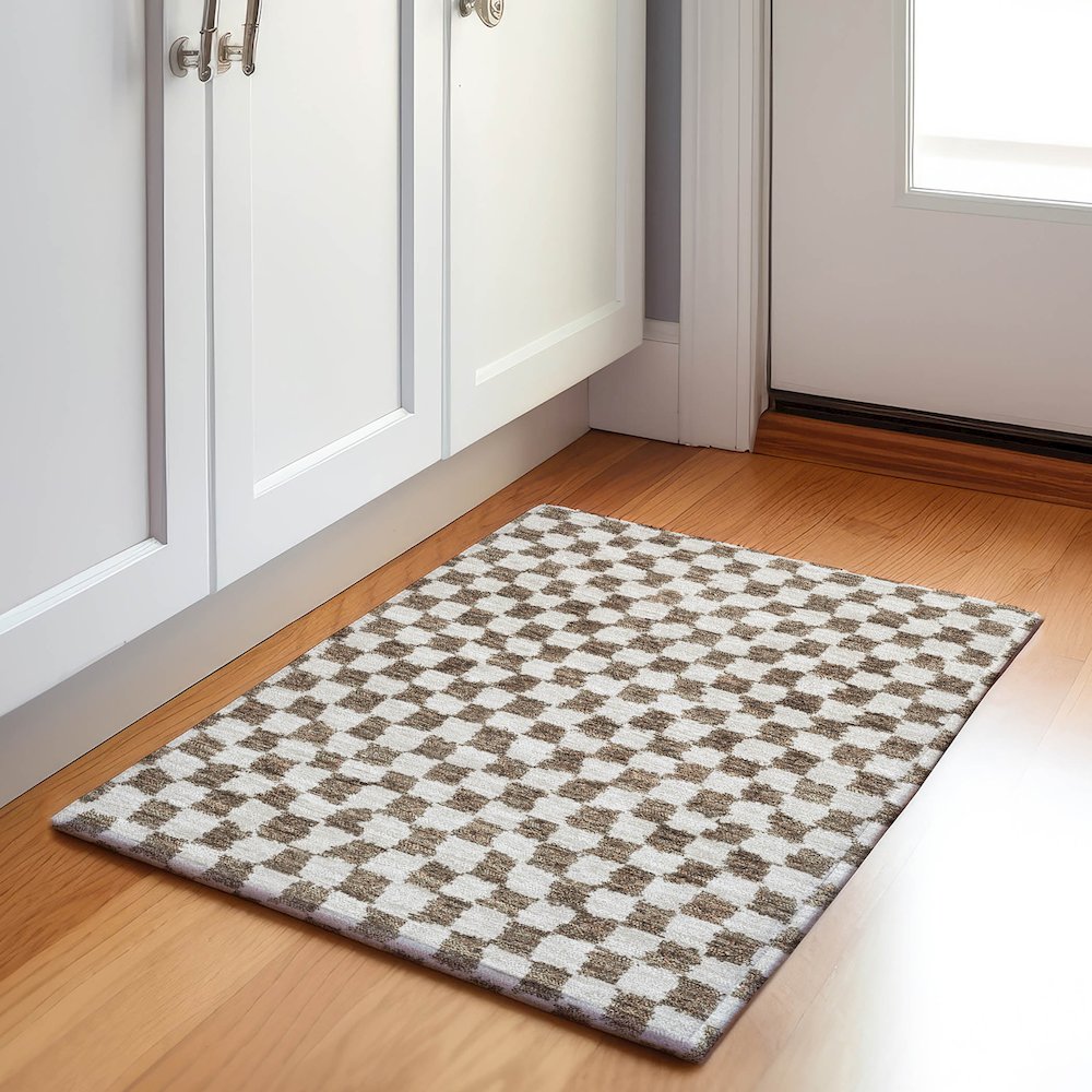 Machine Washable Indoor/Outdoor Chantille Brown 1'8" x 2'6" Rug. Picture 5
