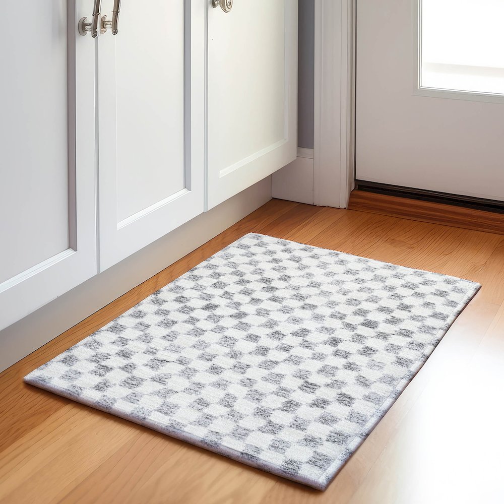 Machine Washable Indoor/Outdoor Chantille Gray 1'8" x 2'6" Rug. Picture 5