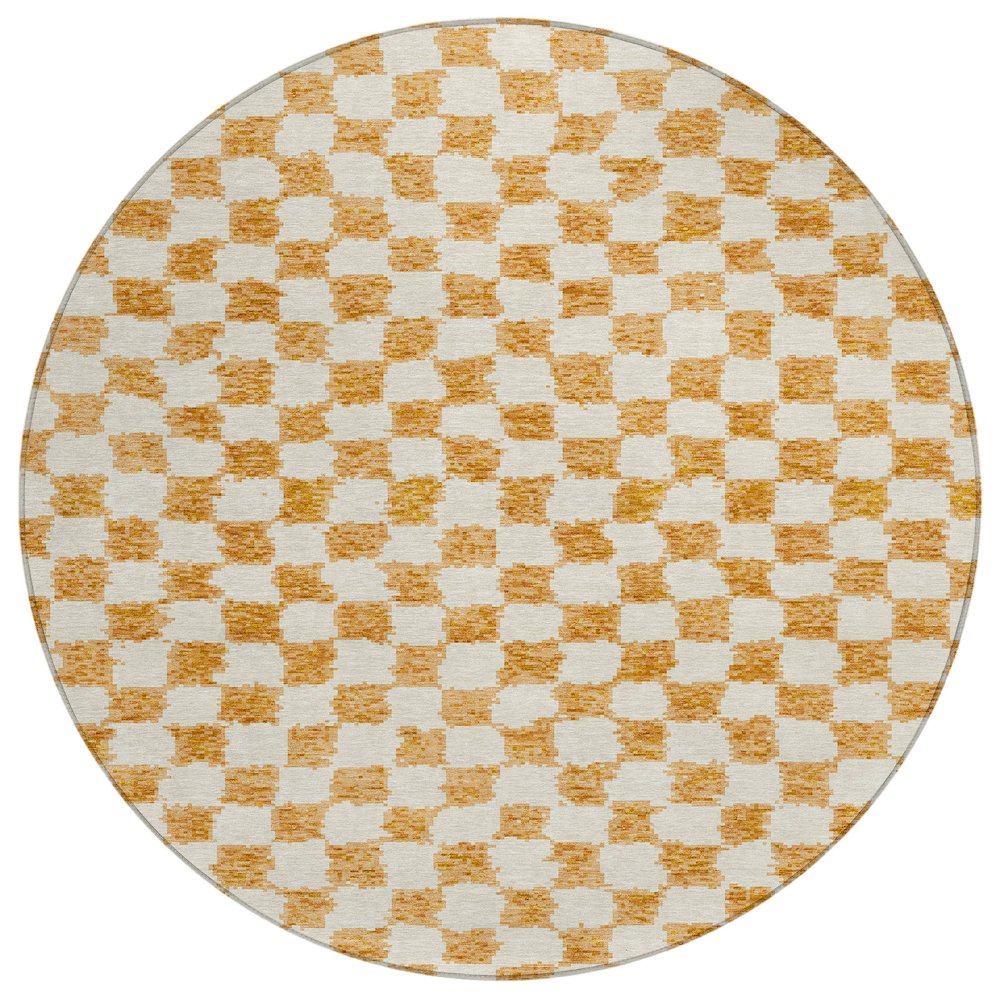 Machine Washable Indoor/Outdoor Chantille Orange 8' x 8' Round Rug. Picture 1