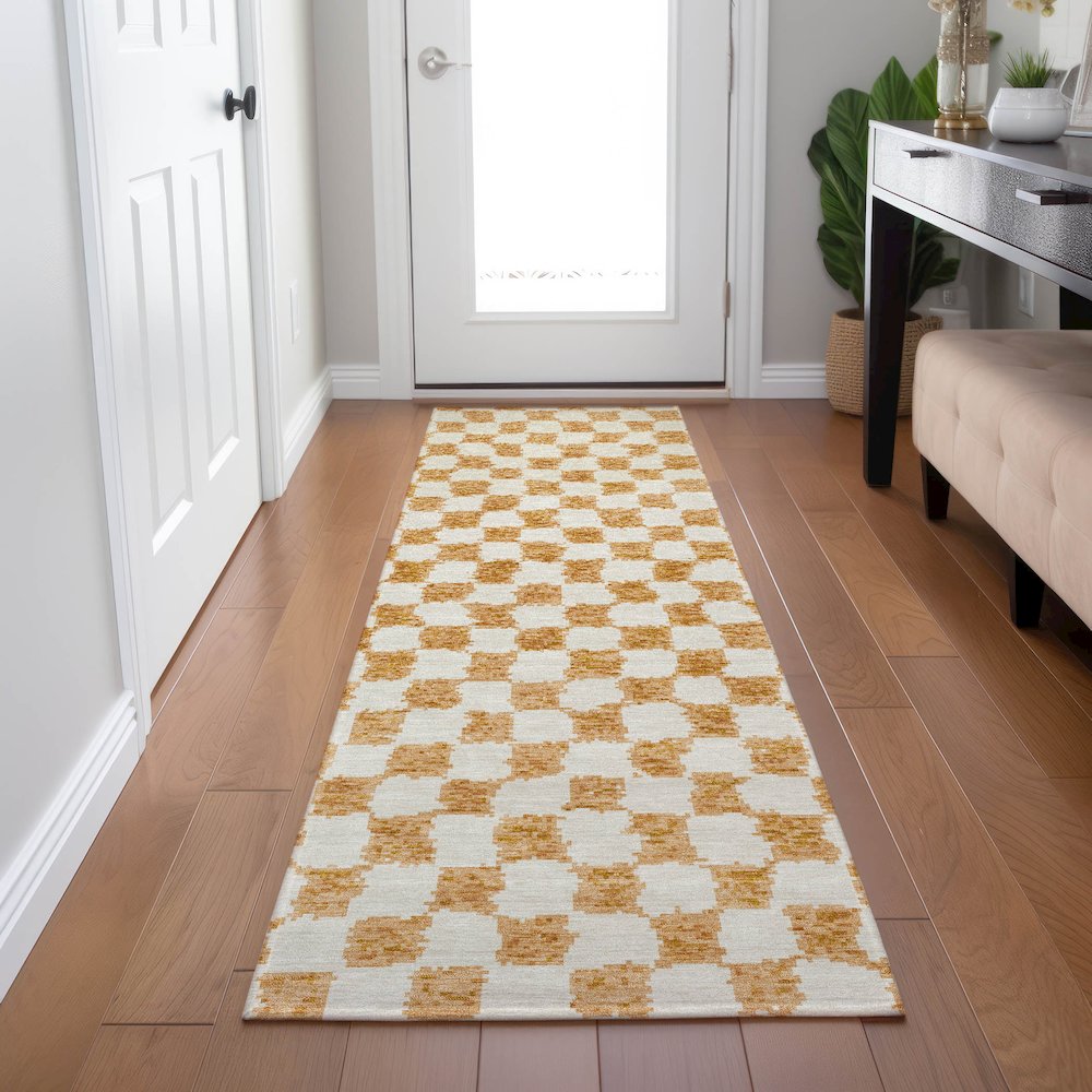 Machine Washable Indoor/Outdoor Chantille Orange 2'3" x 7'6" Runner Rug. Picture 5