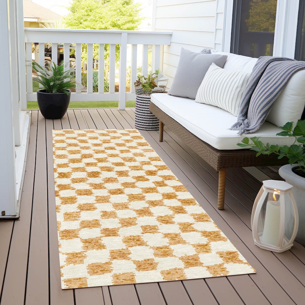 Machine Washable Indoor/Outdoor Chantille Orange 2'3" x 7'6" Runner Rug. Picture 6