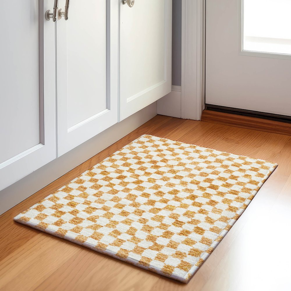 Machine Washable Indoor/Outdoor Chantille Orange 1'8" x 2'6" Rug. Picture 5