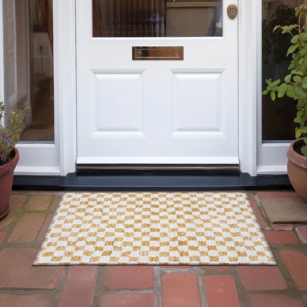 Machine Washable Indoor/Outdoor Chantille Orange 1'8" x 2'6" Rug. Picture 6