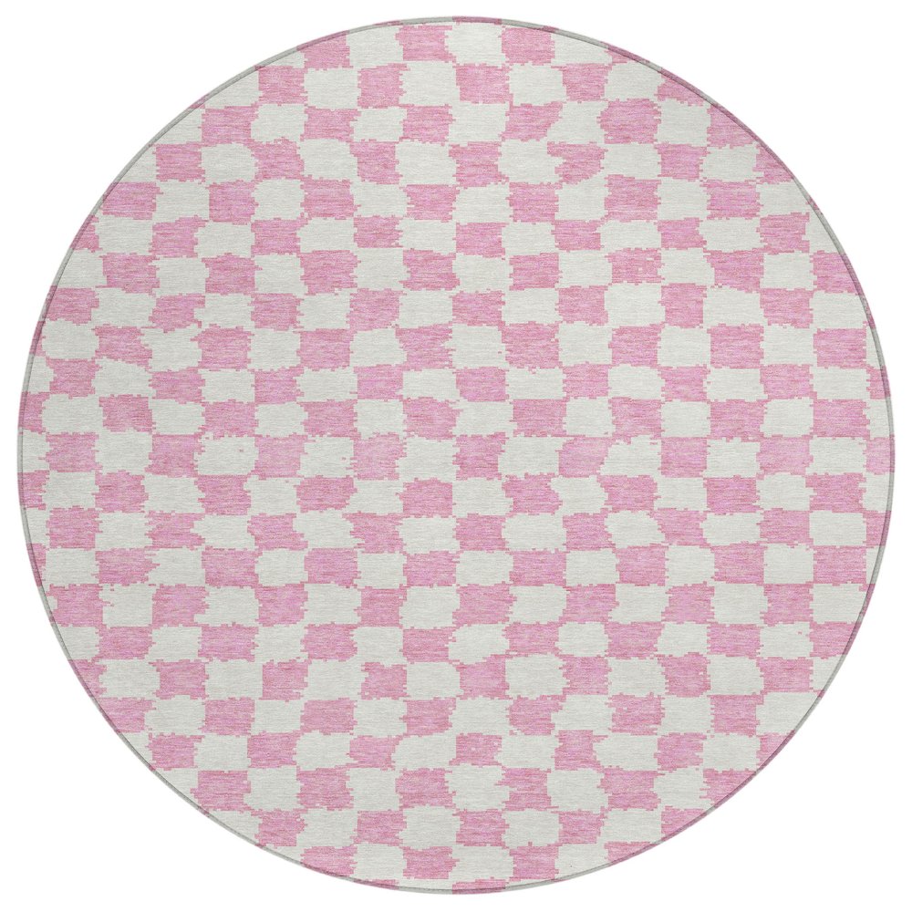 Machine Washable Indoor/Outdoor Chantille Pink 8' x 8' Round Rug. Picture 1