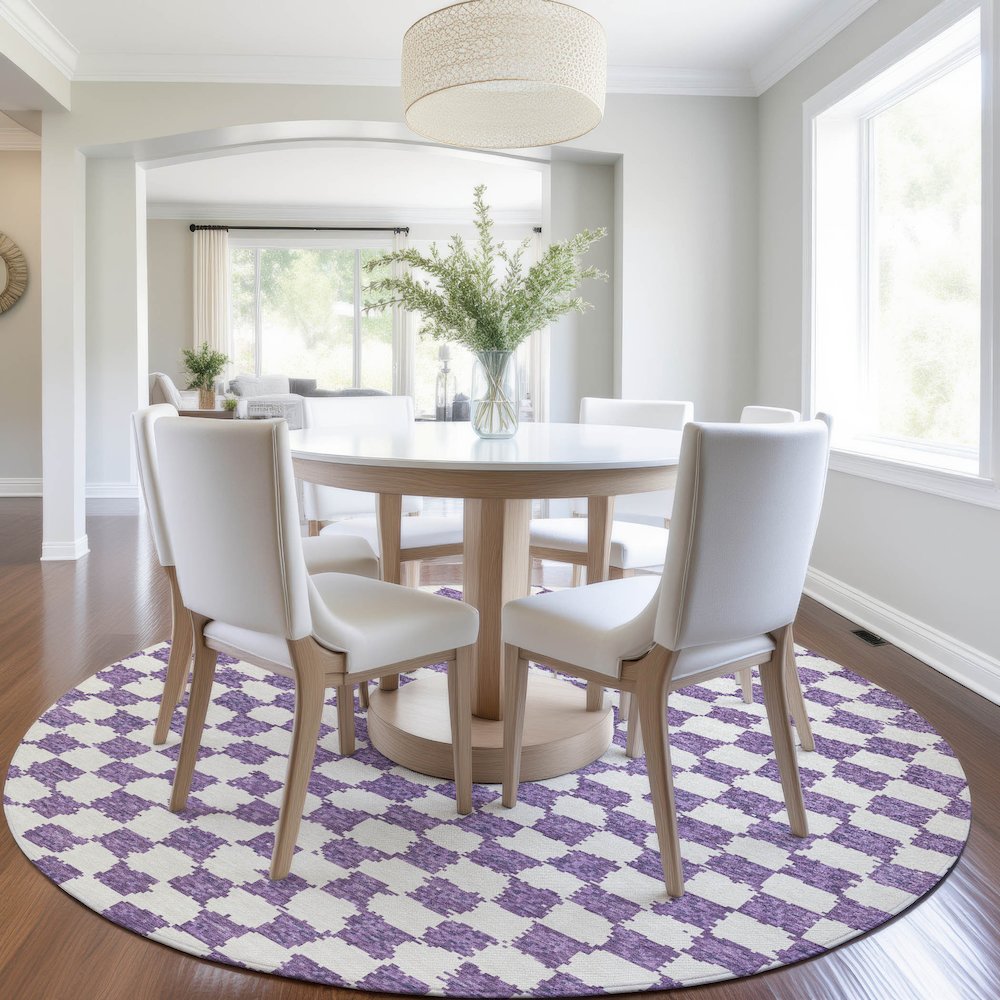 Machine Washable Indoor/Outdoor Chantille Purple 8' x 8' Round Rug. Picture 5