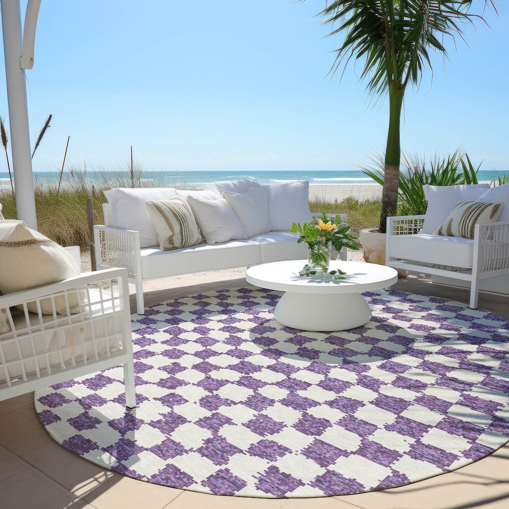 Machine Washable Indoor/Outdoor Chantille Purple 8' x 8' Round Rug. Picture 6