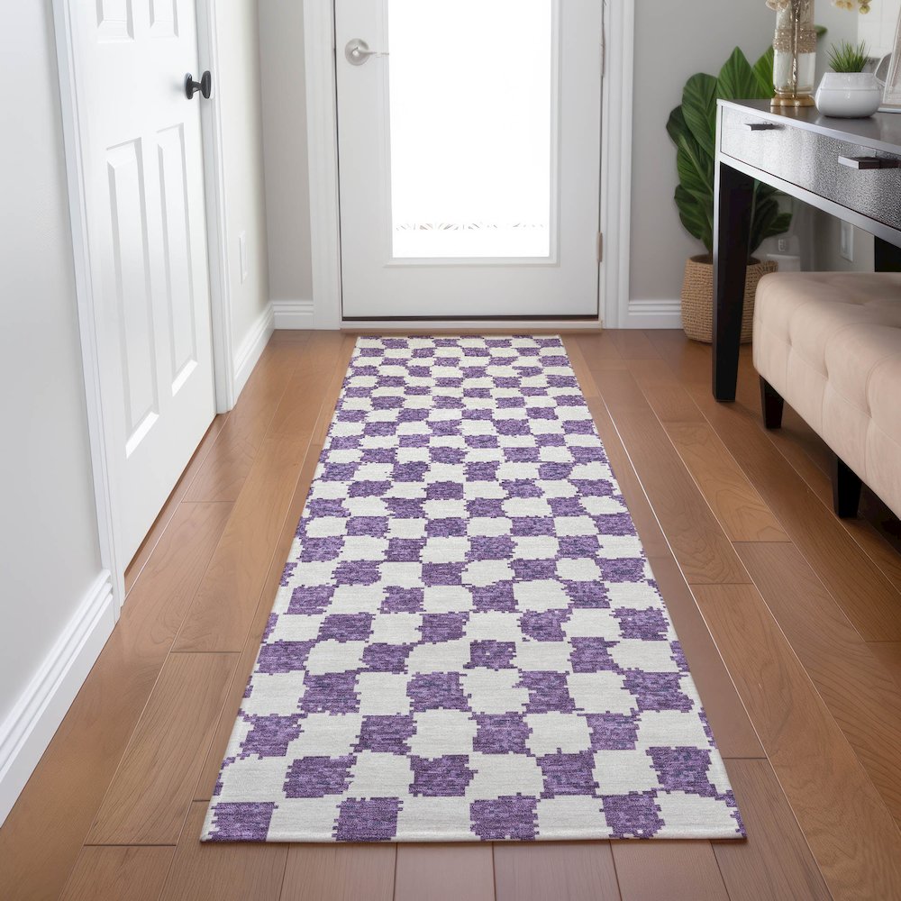 Machine Washable Indoor/Outdoor Chantille Purple 2'3" x 7'6" Runner Rug. Picture 5