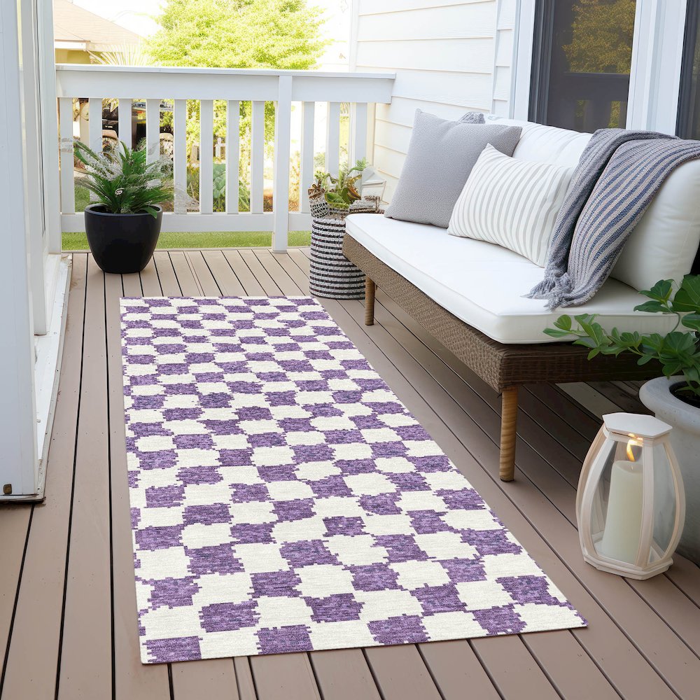 Machine Washable Indoor/Outdoor Chantille Purple 2'3" x 7'6" Runner Rug. Picture 6