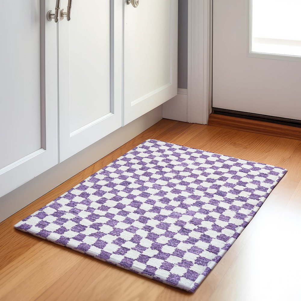 Machine Washable Indoor/Outdoor Chantille Purple 1'8" x 2'6" Rug. Picture 5
