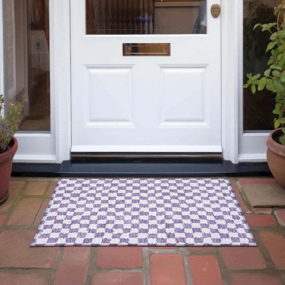 Machine Washable Indoor/Outdoor Chantille Purple 1'8" x 2'6" Rug. Picture 6