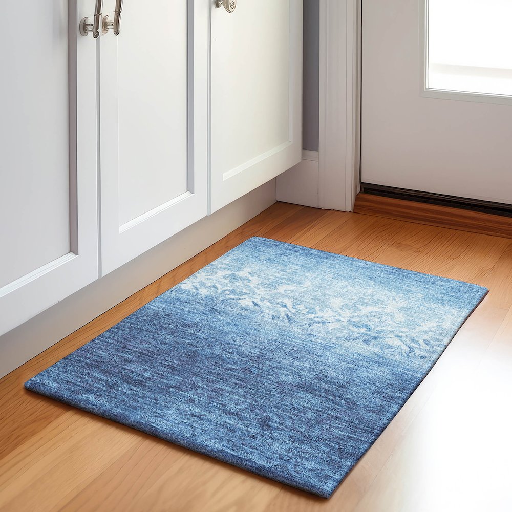 Machine Washable Indoor/Outdoor Chantille Denim 1'8" x 2'6" Rug. Picture 5