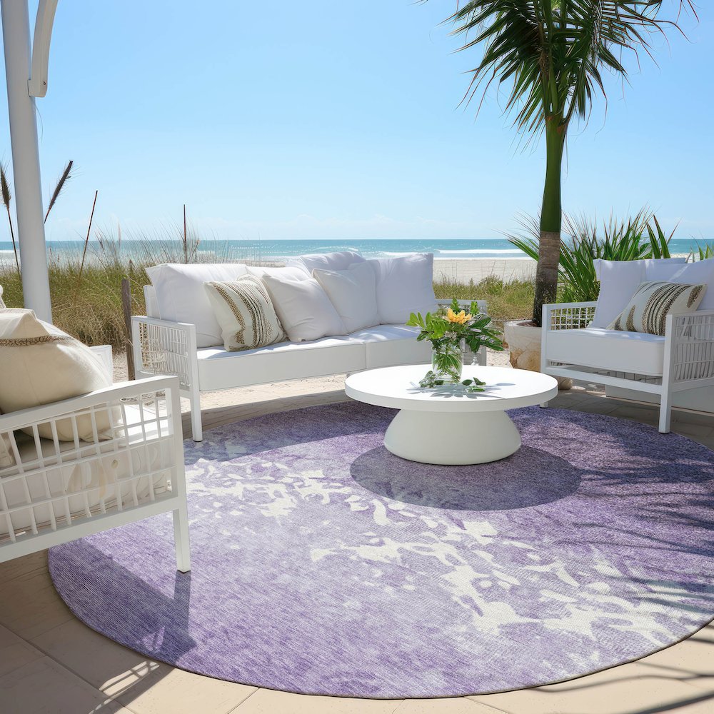 Machine Washable Indoor/Outdoor Chantille Purple 8' x 8' Round Rug. Picture 6