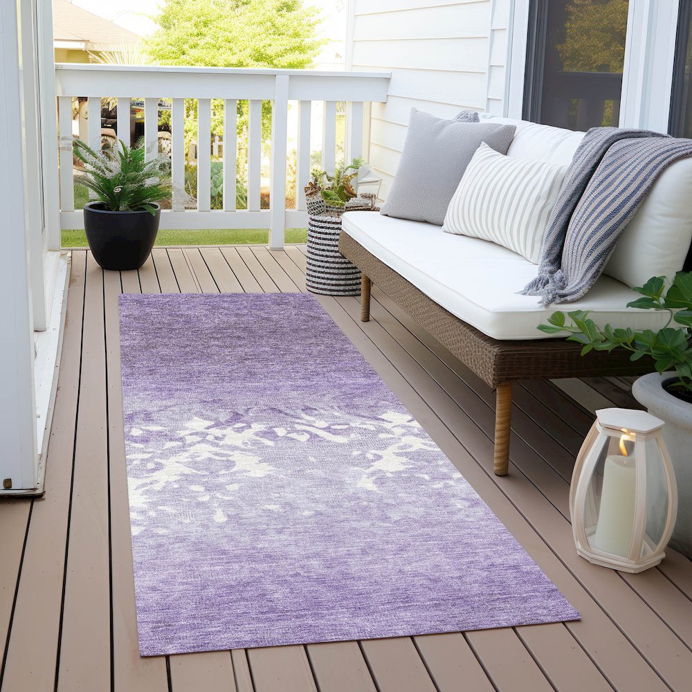 Machine Washable Indoor/Outdoor Chantille Purple 2'3" x 7'6" Runner Rug. Picture 6