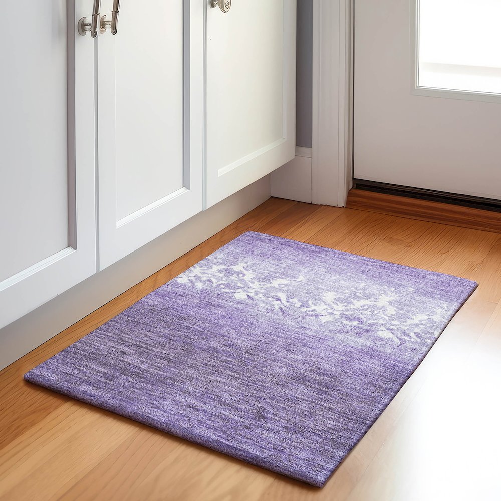 Machine Washable Indoor/Outdoor Chantille Purple 1'8" x 2'6" Rug. Picture 5
