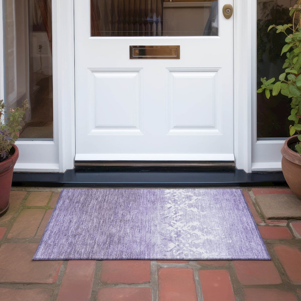 Machine Washable Indoor/Outdoor Chantille Purple 1'8" x 2'6" Rug. Picture 6