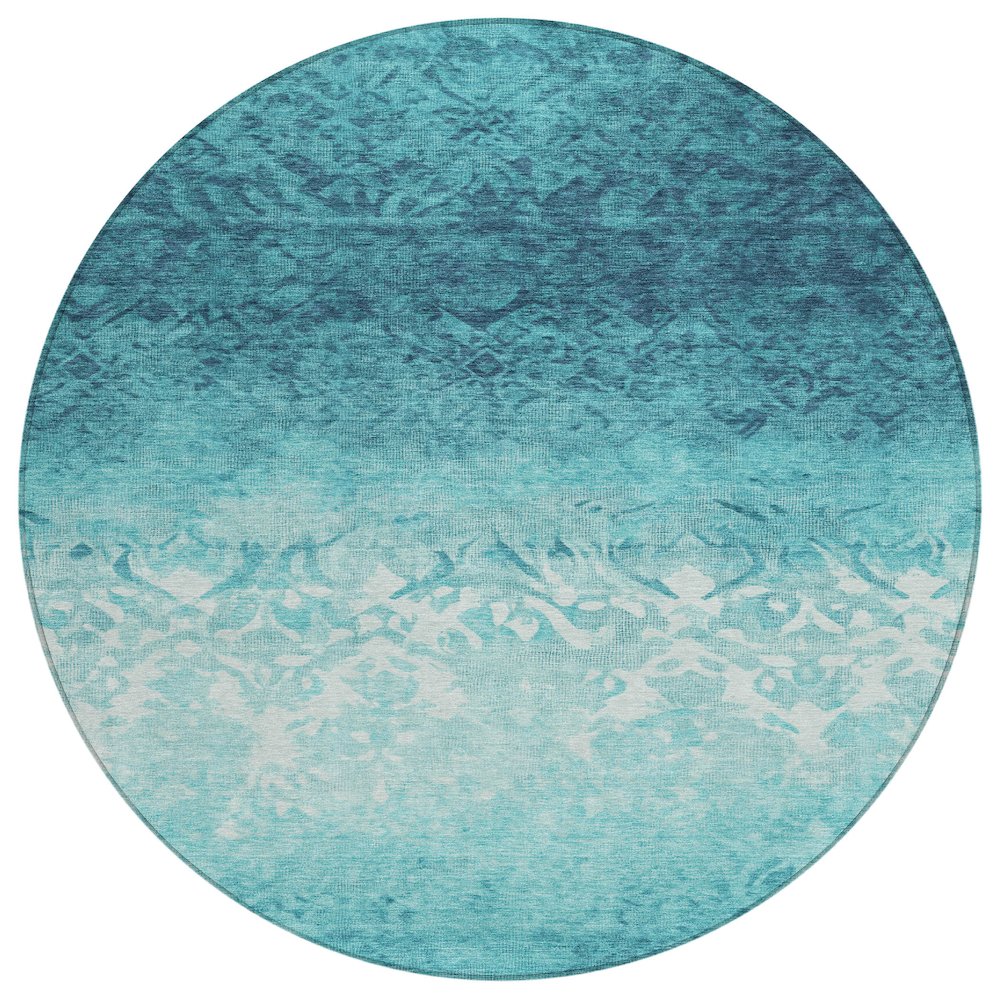 Machine Washable Indoor/Outdoor Chantille Teal 8' x 8' Round Rug. Picture 1