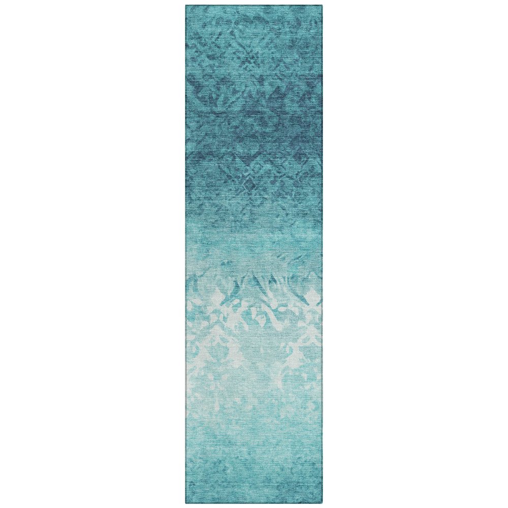 Machine Washable Indoor/Outdoor Chantille Teal 2'3" x 7'6" Runner Rug. Picture 1